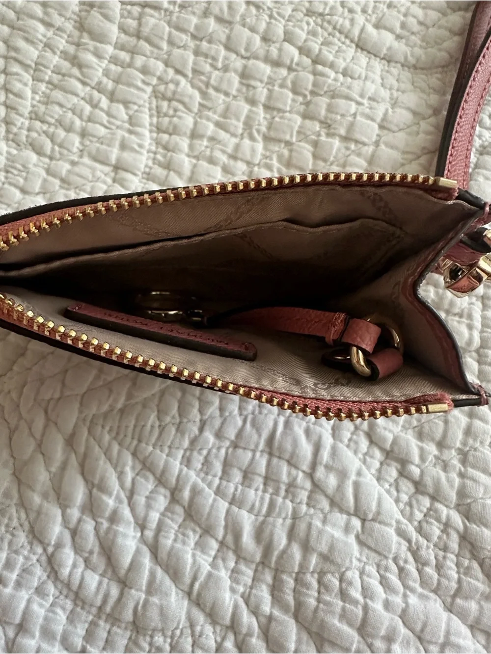 Michael Kors Rose Suede Wristlet Card Holder with Gold Accents